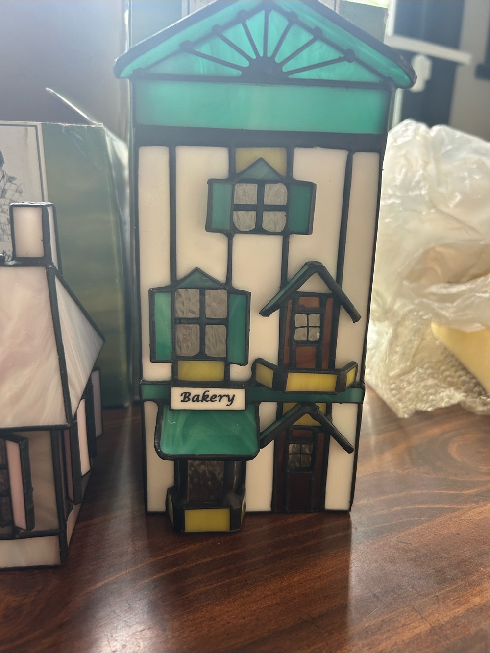 Stained Glass Bakery Village House - Green & White
